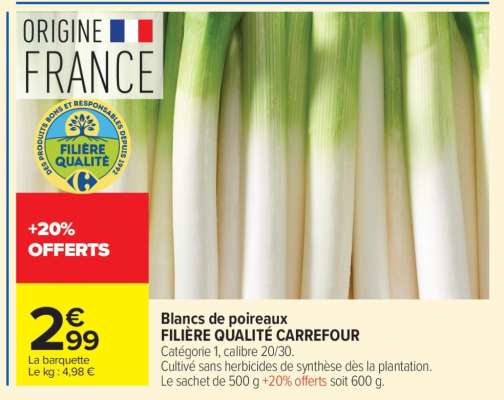 Blancs de poireaux FILIÈRE QUALITÉ CARREFOUR