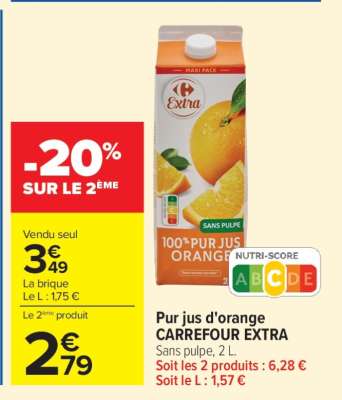 Pur jus d'orange CARREFOUR EXTRA
