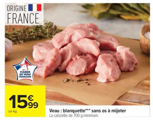 Veau : blanquette*/** sans os à mijoter