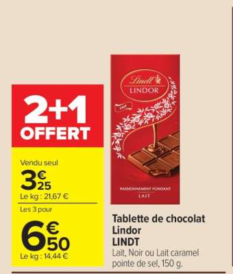 Tablette de chocolat Lindor LINDT
