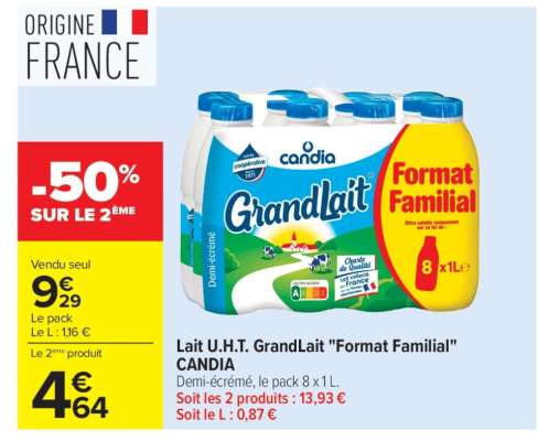 Lait U.H.T. GrandLait "Format Familial" CANDIA