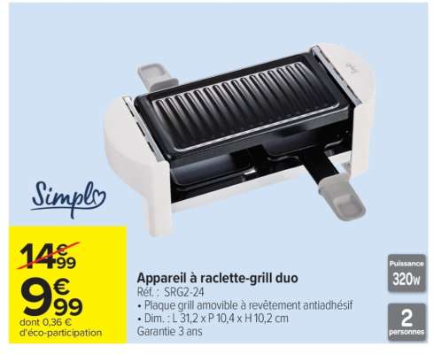 Appareil à raclette-grill duo
