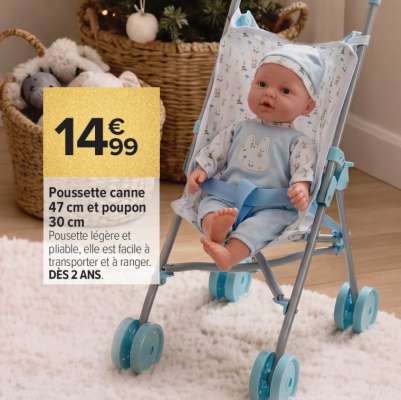 Poussette canne 47 cm et poupon 30 cm