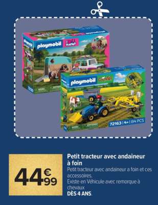 Petit tracteur avec andaineur à foin