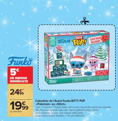 Calendrier de l'Avent Funko BITTY POP «Pokemon» ou «Stitch»