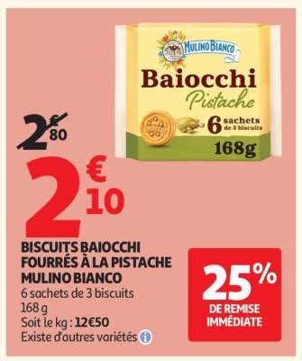 BISCUITS BAIOCCHI FOURRÉS À LA PISTACHE MULINO BIANCO