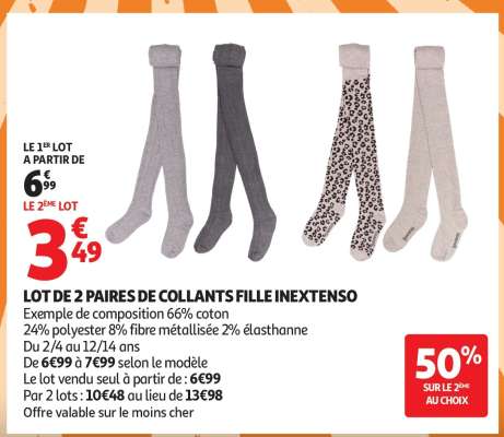 LOT DE 2 PAIRES DE COLLANTS FILLE INEXTENSO