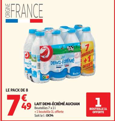 Lait Demi-Écrémé Auchan