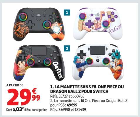 La manette sans fil One Piece ou Dragon Ball Z pour Switch