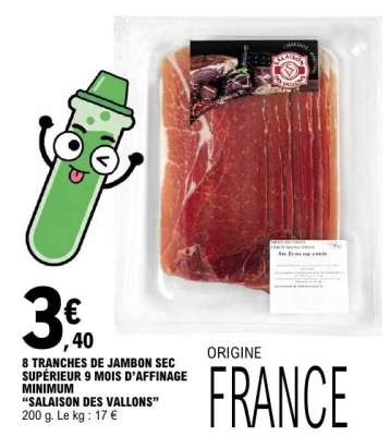 8 TRANCHES DE JAMBON SEC SUPÉRIEUR 9 MOIS D'AFFINAGE MINIMUM "SALAISON DES VALLONS"