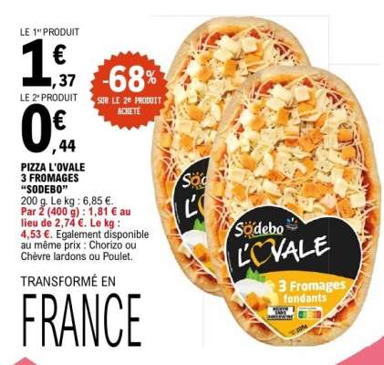 PIZZA L'OVALE 3 FROMAGES "SODEBO"