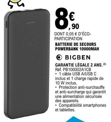 BATTERIE DE SECOURS POWERBANK 10000MAH