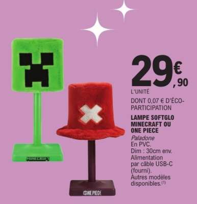 LAMPE SOFTGLO MINECRAFT OU ONE PIECE