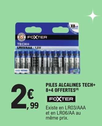 PILES ALCALINES TECH+ 8+4 OFFERTES