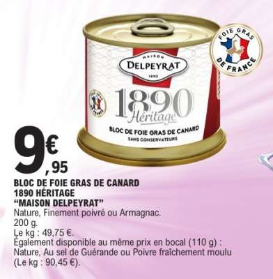 BLOC DE FOIE GRAS DE CANARD 1890 HÉRITAGE “MAISON DELPEYRAT”
