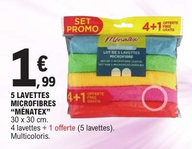 5 LAVETTES MICROFIBRES “MÉNATEX”