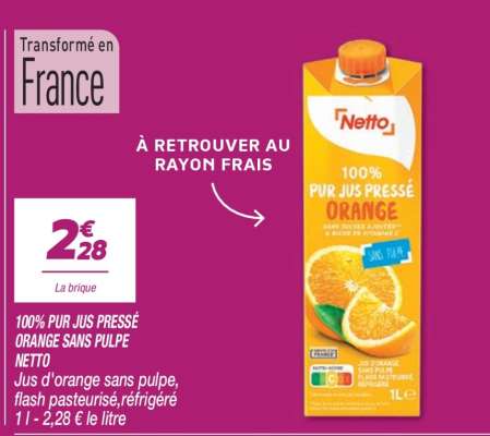 100% PUR JUS PRESSÉ ORANGE SANS PULPE NETTO