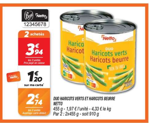 DUO HARICOTS VERTS ET HARICOTS BEURRE NETTO