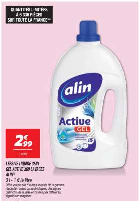 LESSIVE LIQUIDE 3EN1 GEL ACTIVE X60 LAVAGES ALIN