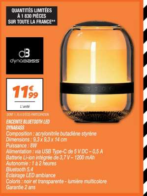 ENCEINTE BLUETOOTH LED DYNABASS
