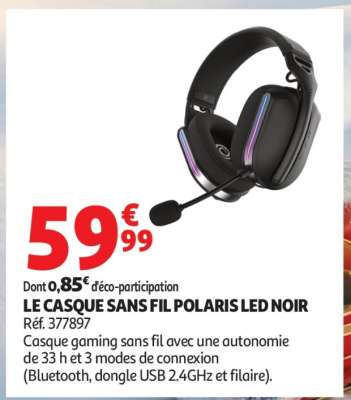 LE CASQUE SANS FIL POLARIS LED NOIR