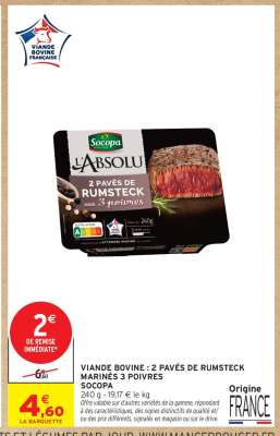 VIANDE BOVINE : 2 PAVÉS DE RUMSTECK MARINÉS 3 POIVRES