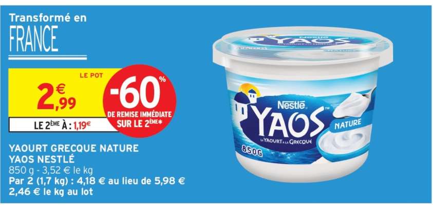 YAOURT GRECQUE NATURE YAOS NESTLÉ
