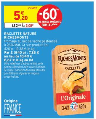 Raclette Nature Richesmonts