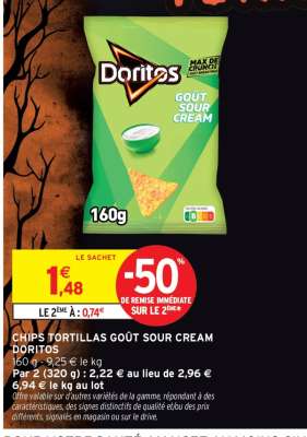 CHIPS TORTILLAS GOÛT SOUR CREAM DORITOS