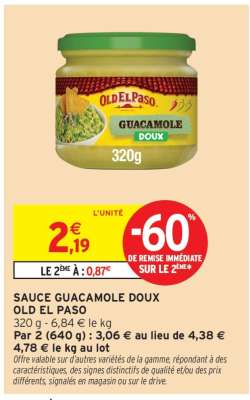 SAUCE GUACAMOLE DOUX OLD EL PASO