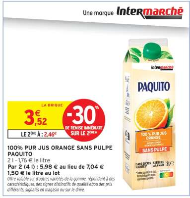100% Pur Jus Orange Sans Pulpe Paquito