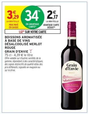 Boissons Aromatisée à Base de Vins Désalcoolisé Merlot Rouge Grain d'Envie