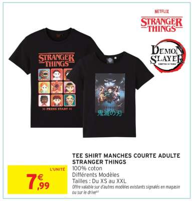 TEE SHIRT MANCHES COURTE ADULTE STRANGER THINGS