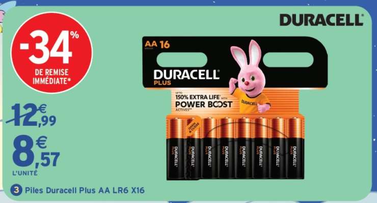Piles Duracell Plus AA LR6 X16