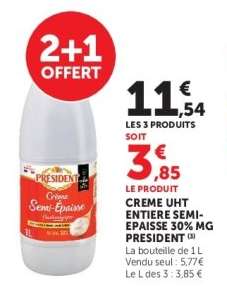 CREME UHT ENTIERE SEMI-EPAISSE 30% MG PRESIDENT