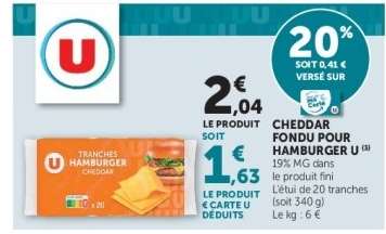 CHEDDAR FONDU POUR HAMBURGER U