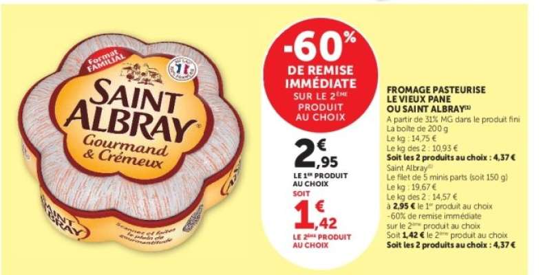 FROMAGE PASTEURISE LE VIEUX PANE OU SAINT ALBRAY