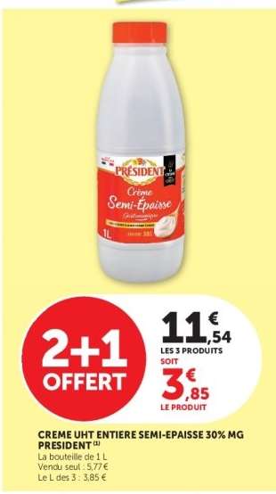 CREME UHT ENTIERE SEMI-EPAISSE 30% MG PRESIDENT