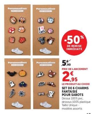 Set de 6 charms fantaisie pour sabots