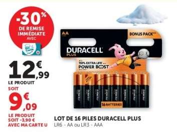 Lot de 16 piles Duracell Plus