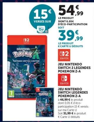 JEU NINTENDO SWITCH 2 LEGENDES POKEMON Z-A