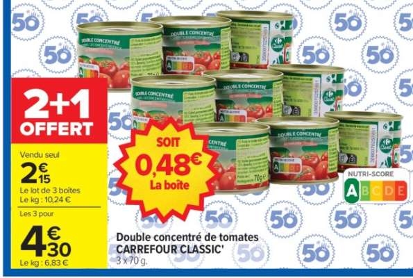 Double concentré de tomates CARREFOUR CLASSIC’