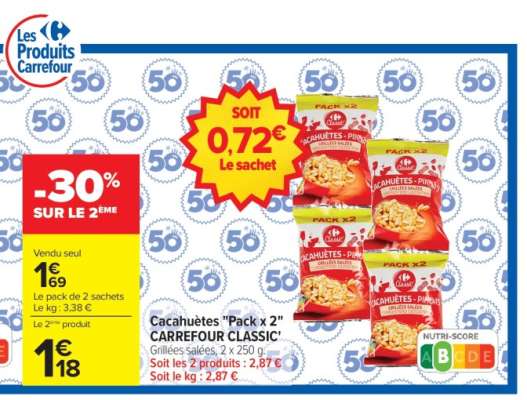 Cacahuètes «Pack x 2» CARREFOUR CLASSIC’