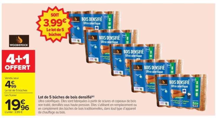 Lot de 5 bûches de bois densifié