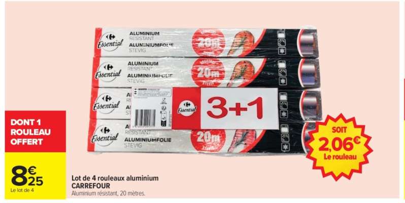 Lot de 4 rouleaux aluminium CARREFOUR