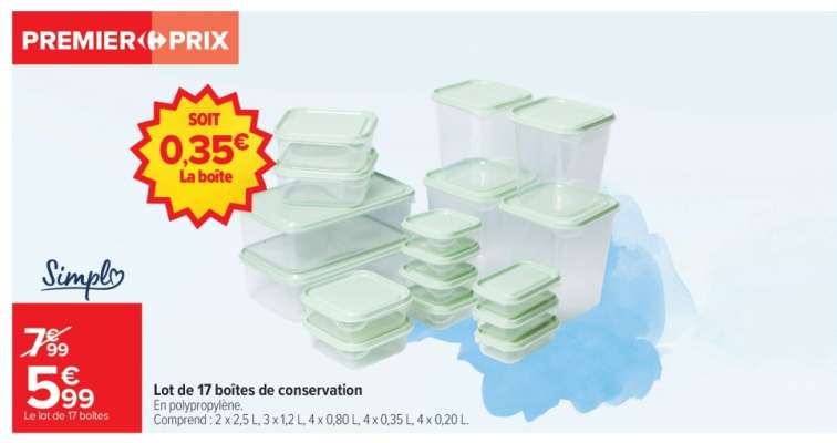 Lot de 17 boîtes de conservation