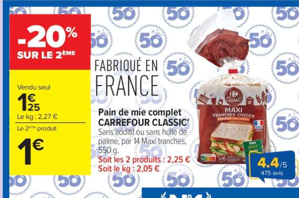 Pain de Mie Complet Carrefour Classic