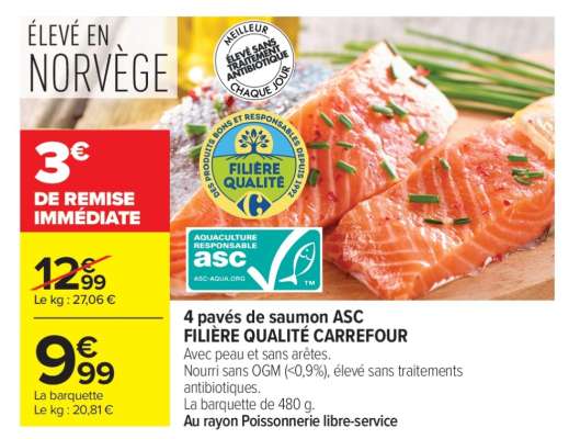 4 pavés de saumon ASC FILIÈRE QUALITÉ CARREFOUR