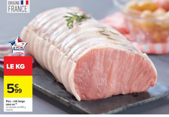 Porc : rôti longe sans os