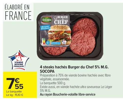 4 steaks hachés Burger du Chef 5% M.G. SOCOPA